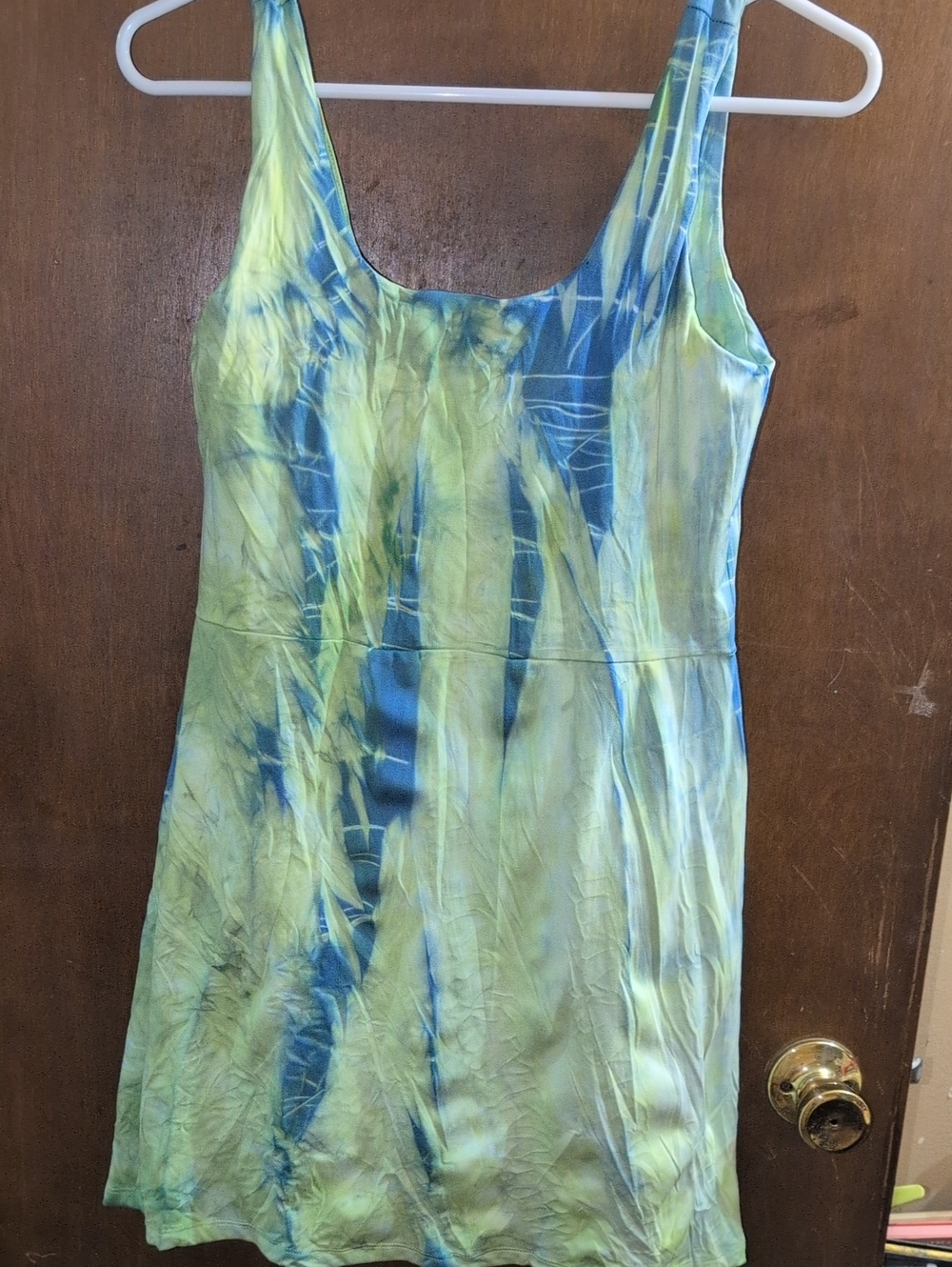 Hand-dyed Tie-Dye Scoop Neck Athletic Dress in Green & Sapphire Blue